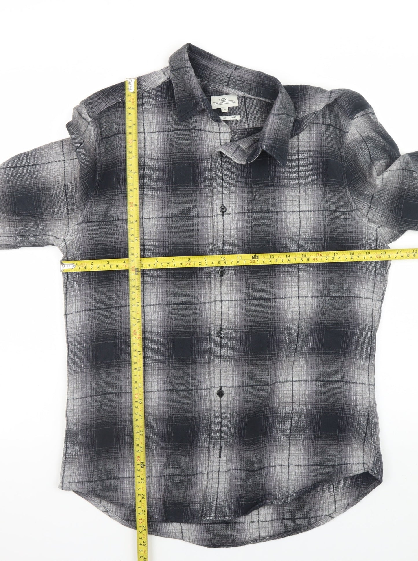 Next Men's Grey Plaid Long Sleeve Button-Up Casual Shirt M