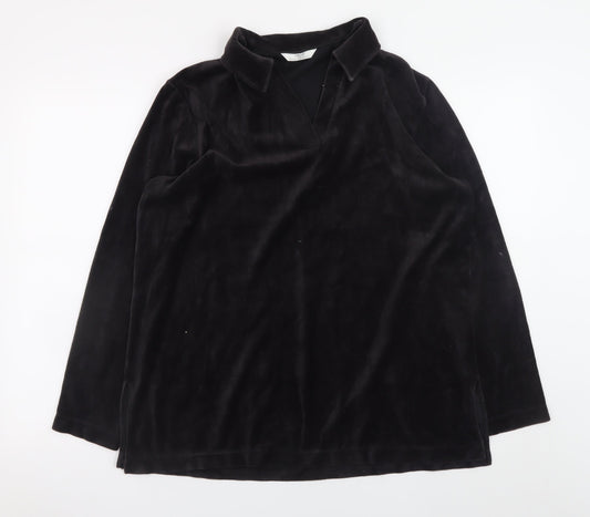 Marks and Spencer Black Velour Long Sleeve Pullover Hoodie Women UK 16
