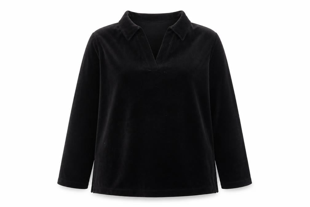 Marks & Spencer Black Velour Long Sleeve Pullover Hoodie Women UK 16