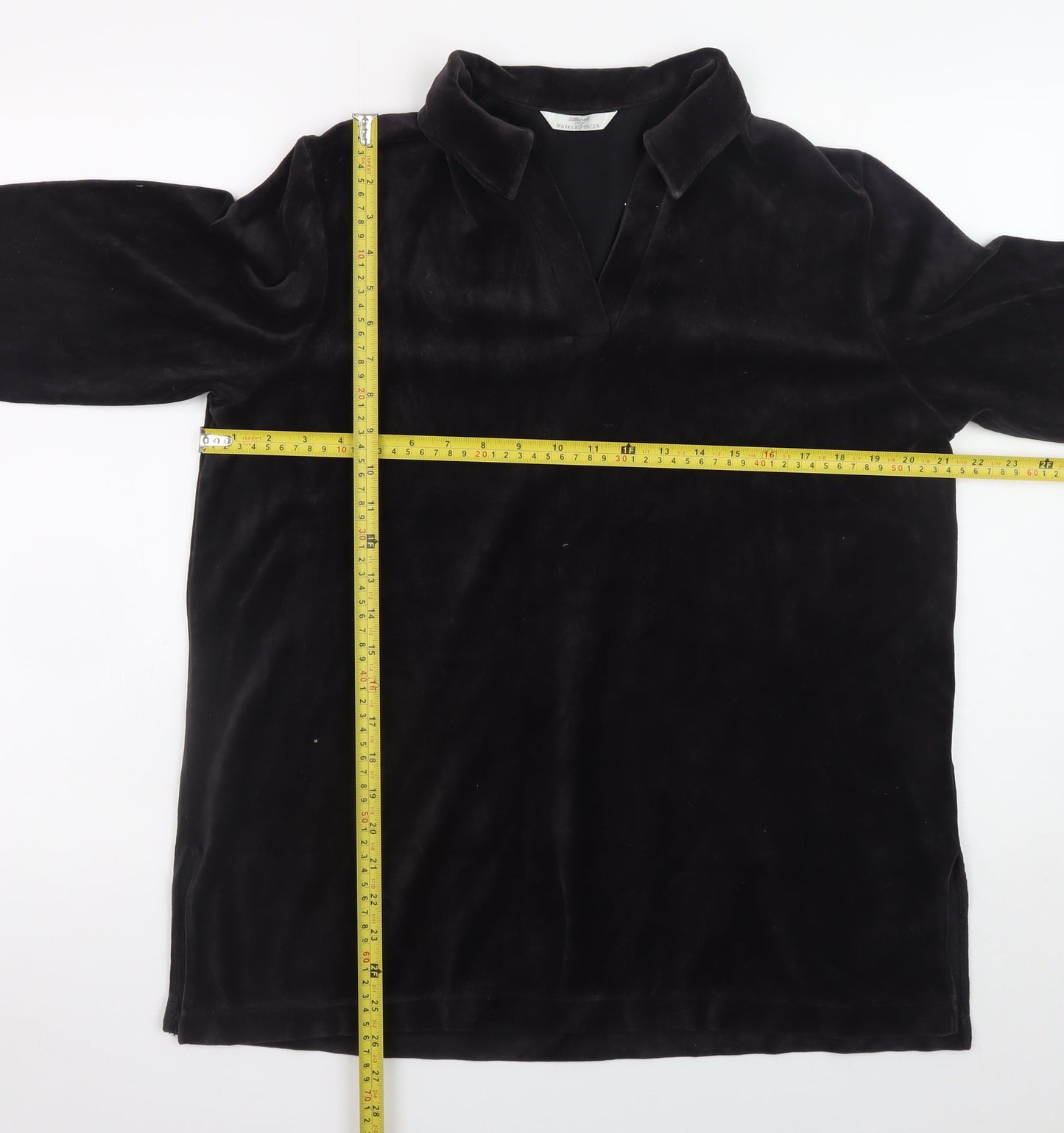 Marks and Spencer Black Velour Long Sleeve Pullover Hoodie Women UK 16