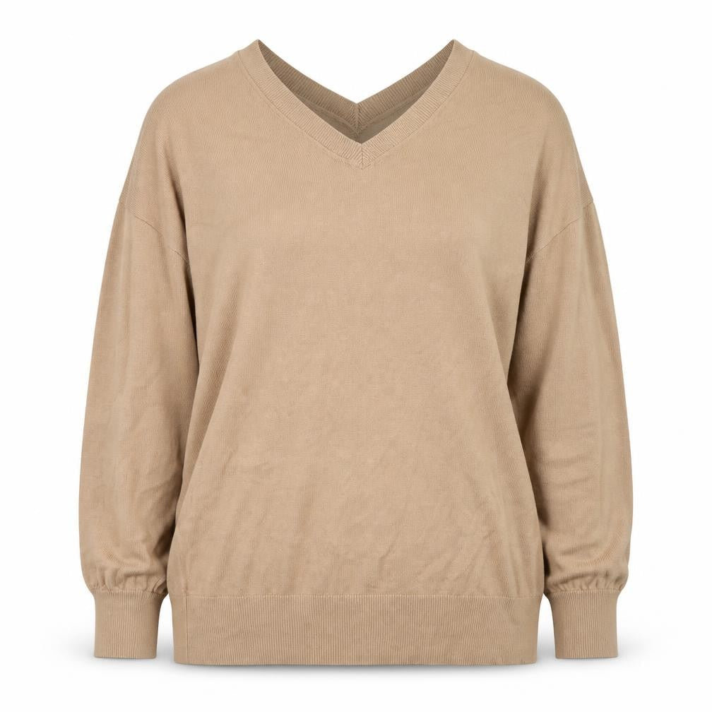 Sosandar Women’s Beige V-Neck Knit Pullover Jumper Size M