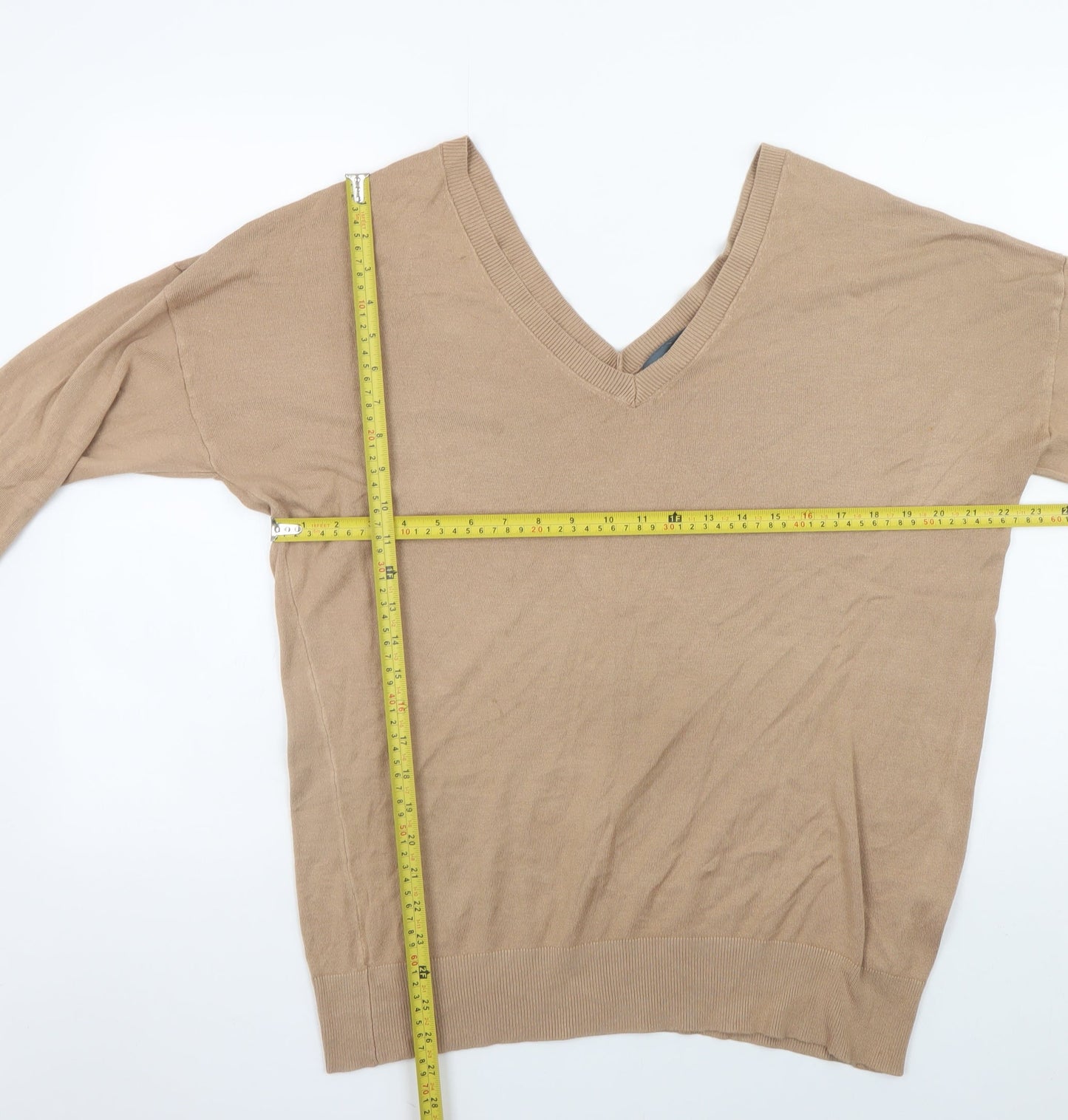 Sosandar Women’s Beige V-Neck Knit Pullover Jumper Size M