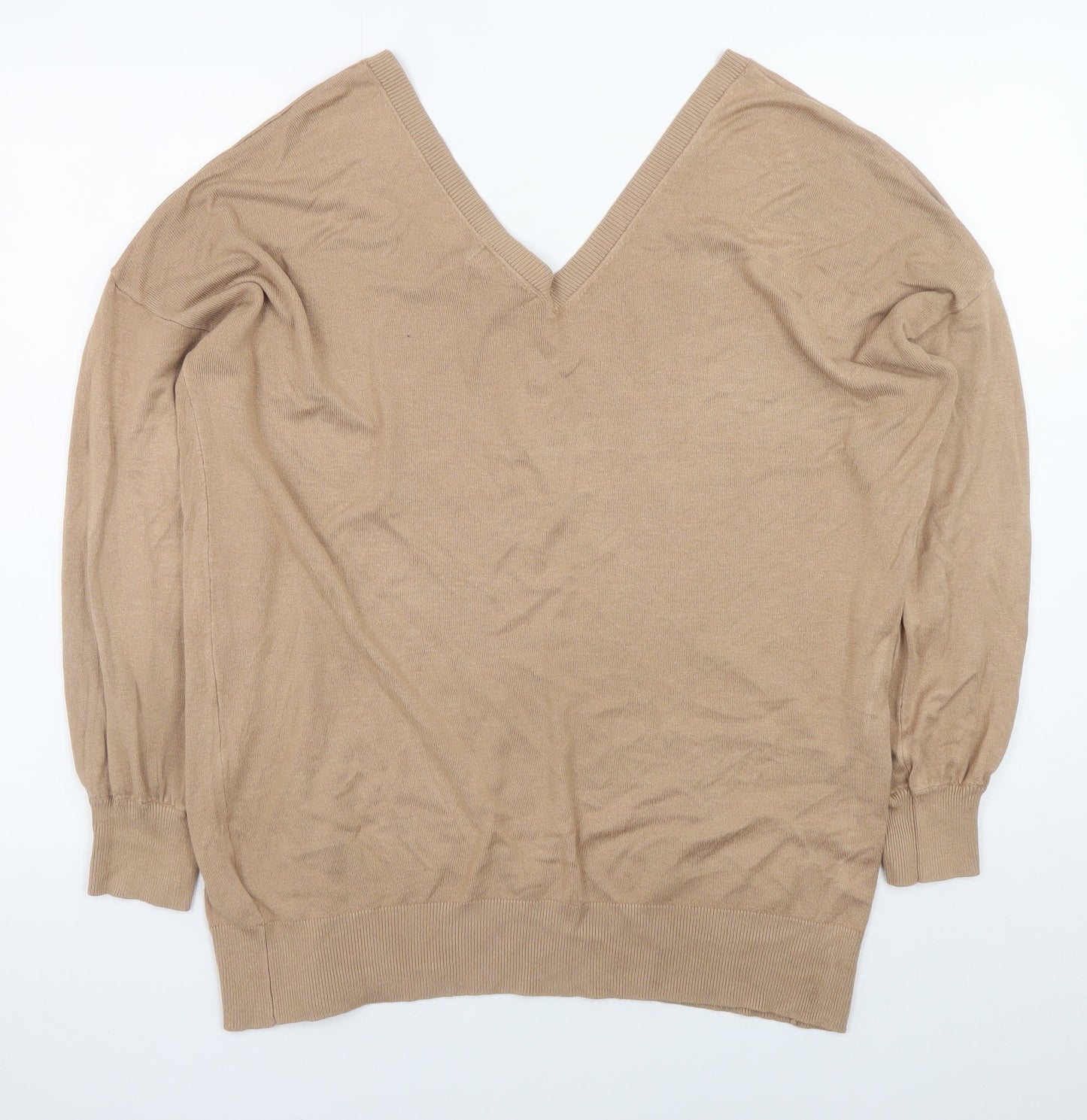 Sosandar Women’s Beige V-Neck Knit Pullover Jumper Size M