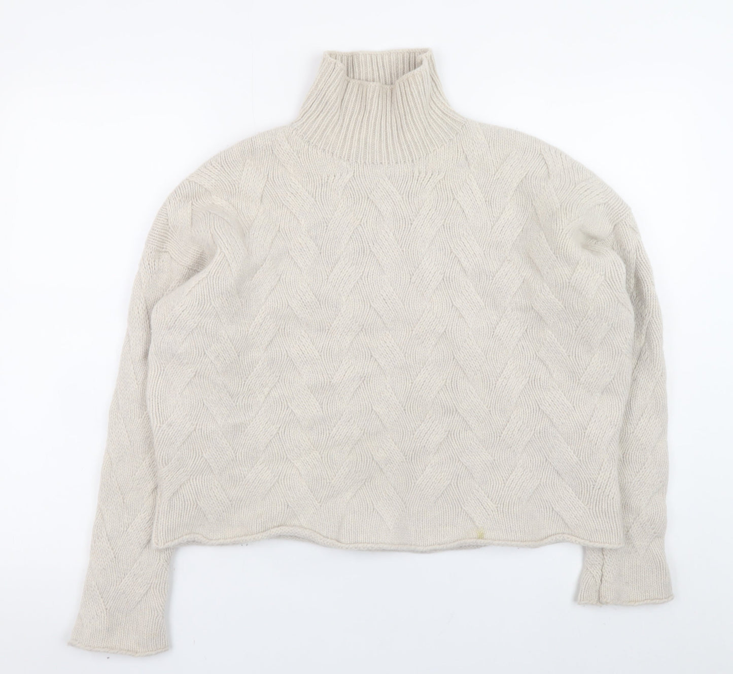 Poetry Women Beige Roll Neck Cable-Knit Lambswool Jumper Size 14