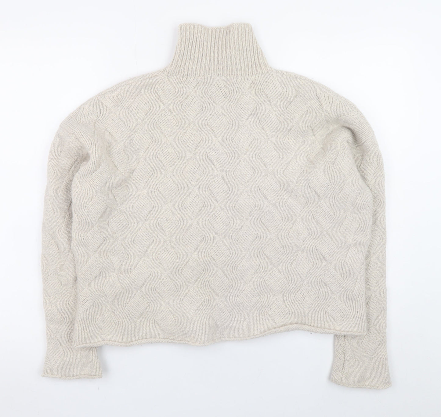Poetry Women Beige Roll Neck Cable-Knit Lambswool Jumper Size 14
