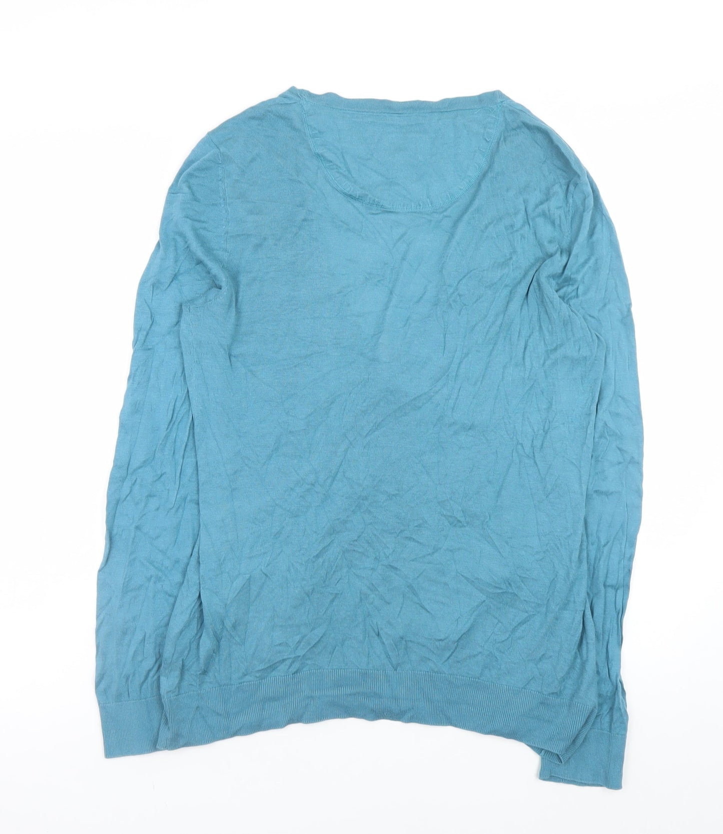 Ness Women Blue L Button Cardigan Knit Lightweight V-Neck