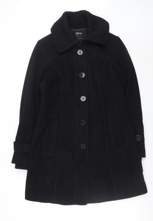 Esprit Womens Black Wool Blend Mid-Length Coat Size 12