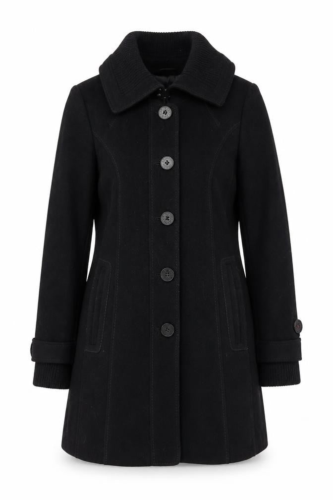 ESPRIT Womens Black Wool Blend Mid-Length Coat Size 12