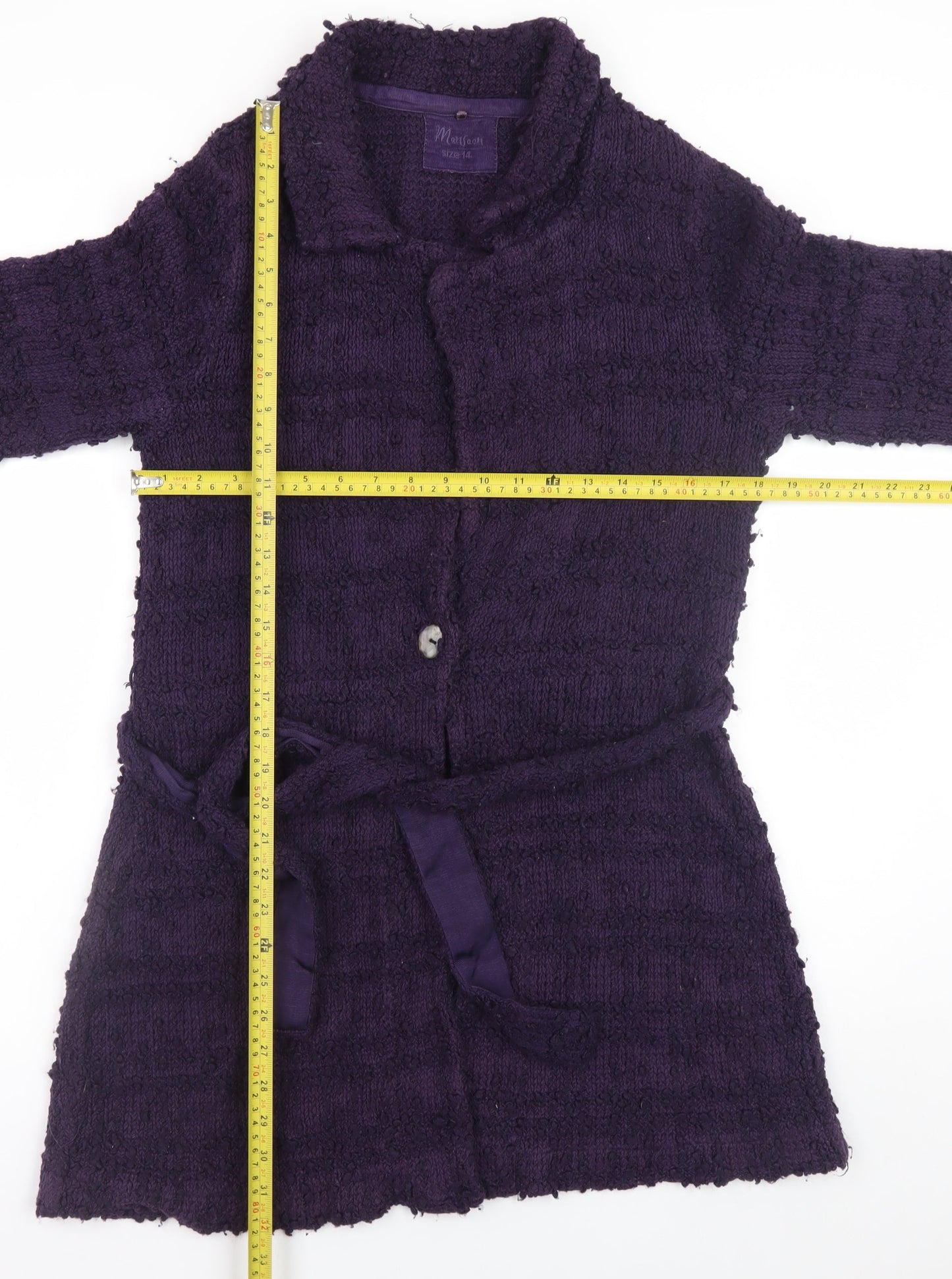 Monsoon Women’s Purple Knit Belted Long Cardigan Size 14
