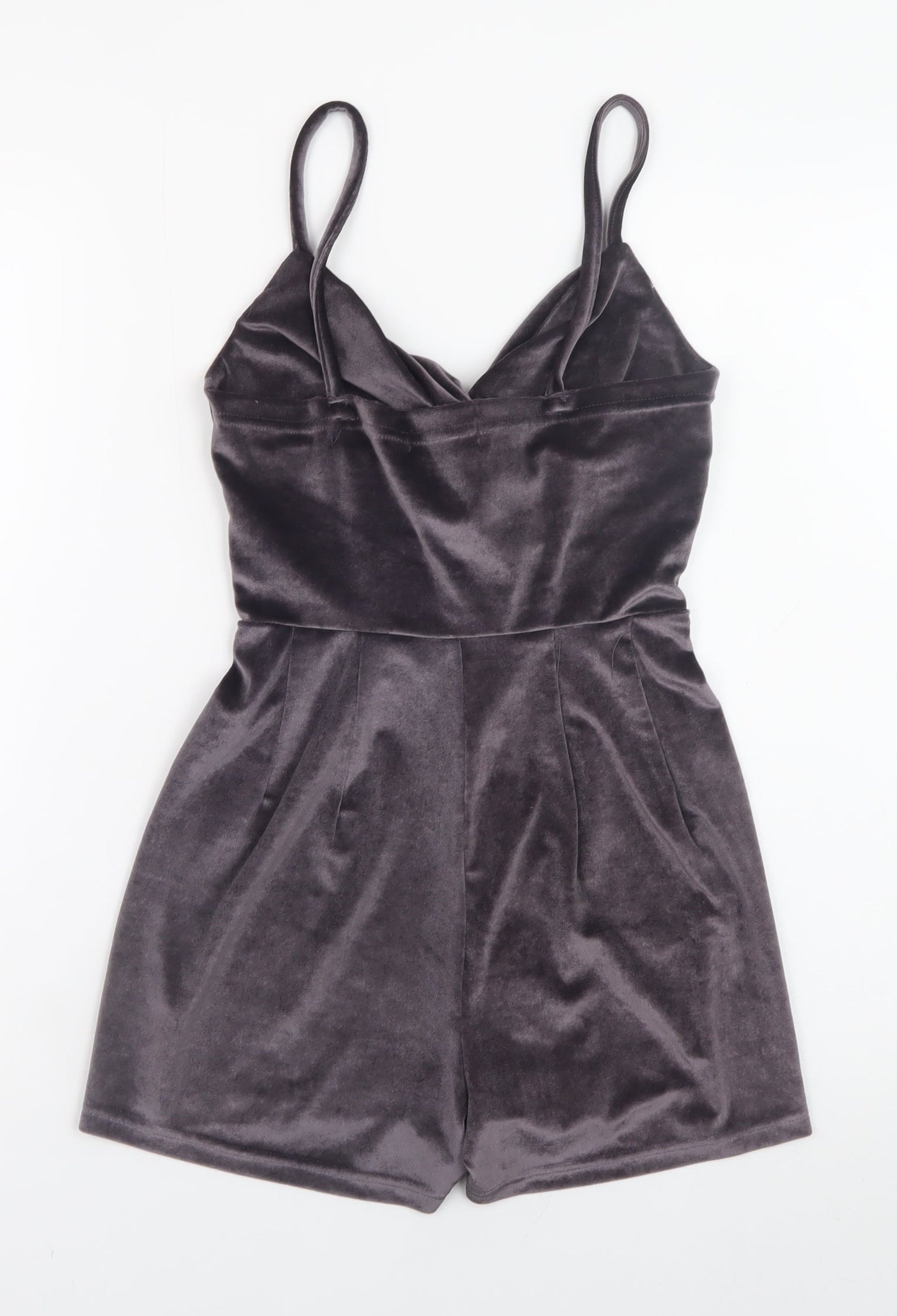 Pink Vanilla Women's Grey Velvet Playsuit UK 8 Sleeveless V-Neck