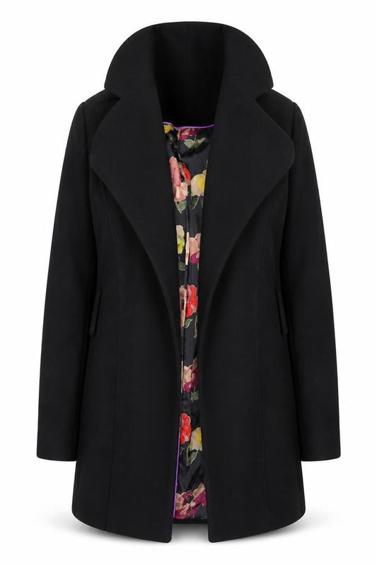 Ted Baker Women Black Wool Cashmere Blend Mid-Length Coat Size 8