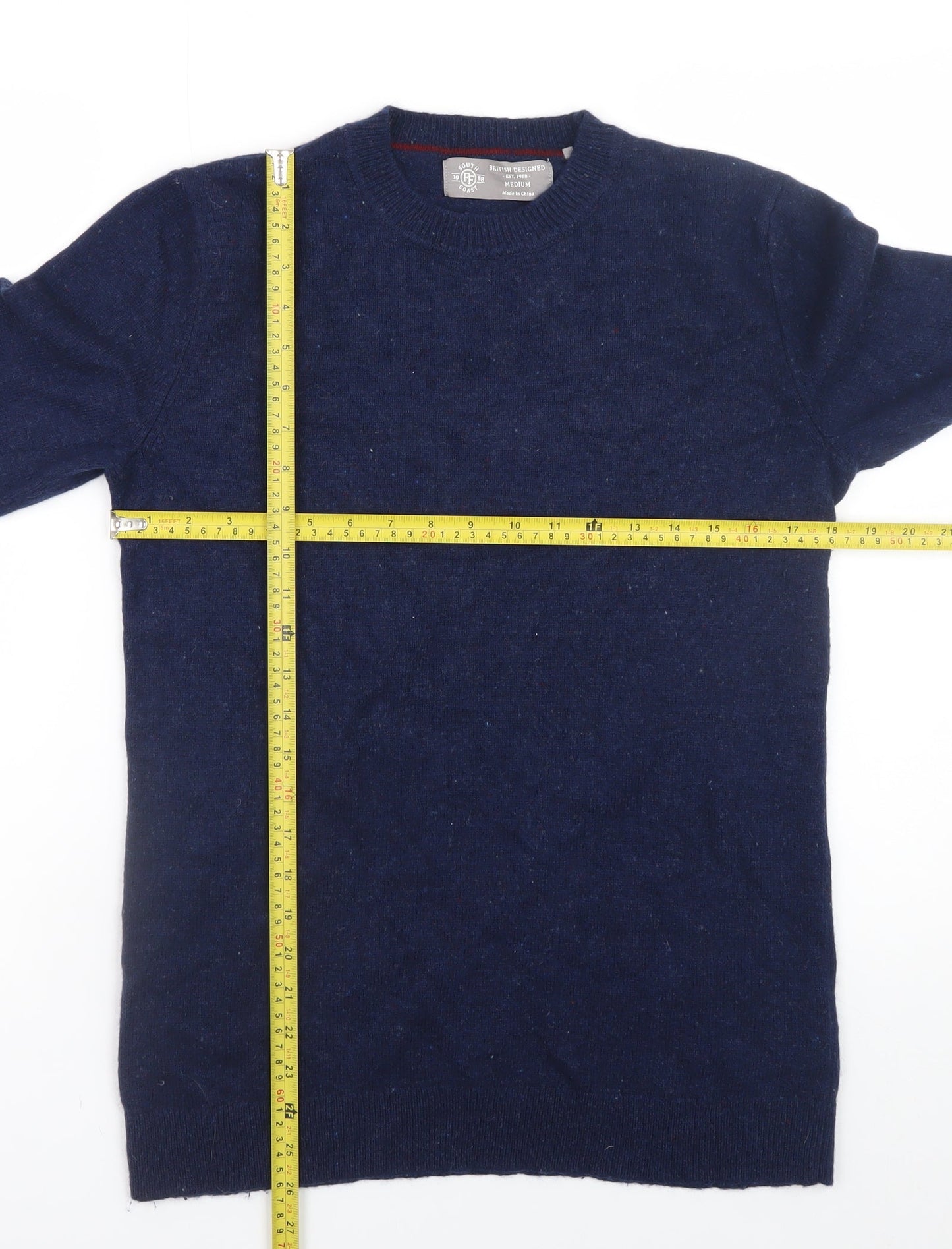 South Coast Men’s Blue Lambswool Crew Neck Jumper Medium