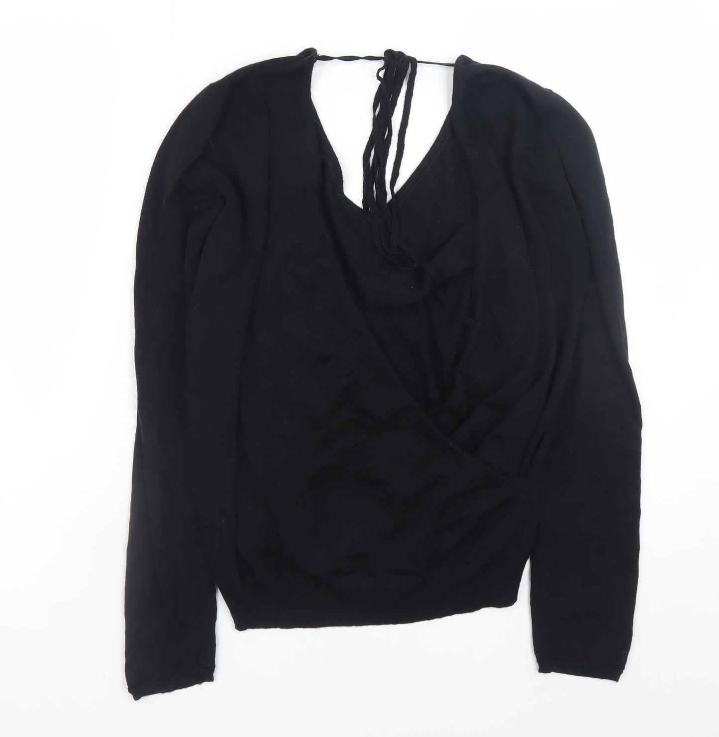 John Smedley Women's Black Merino Wool Wrap Jumper M