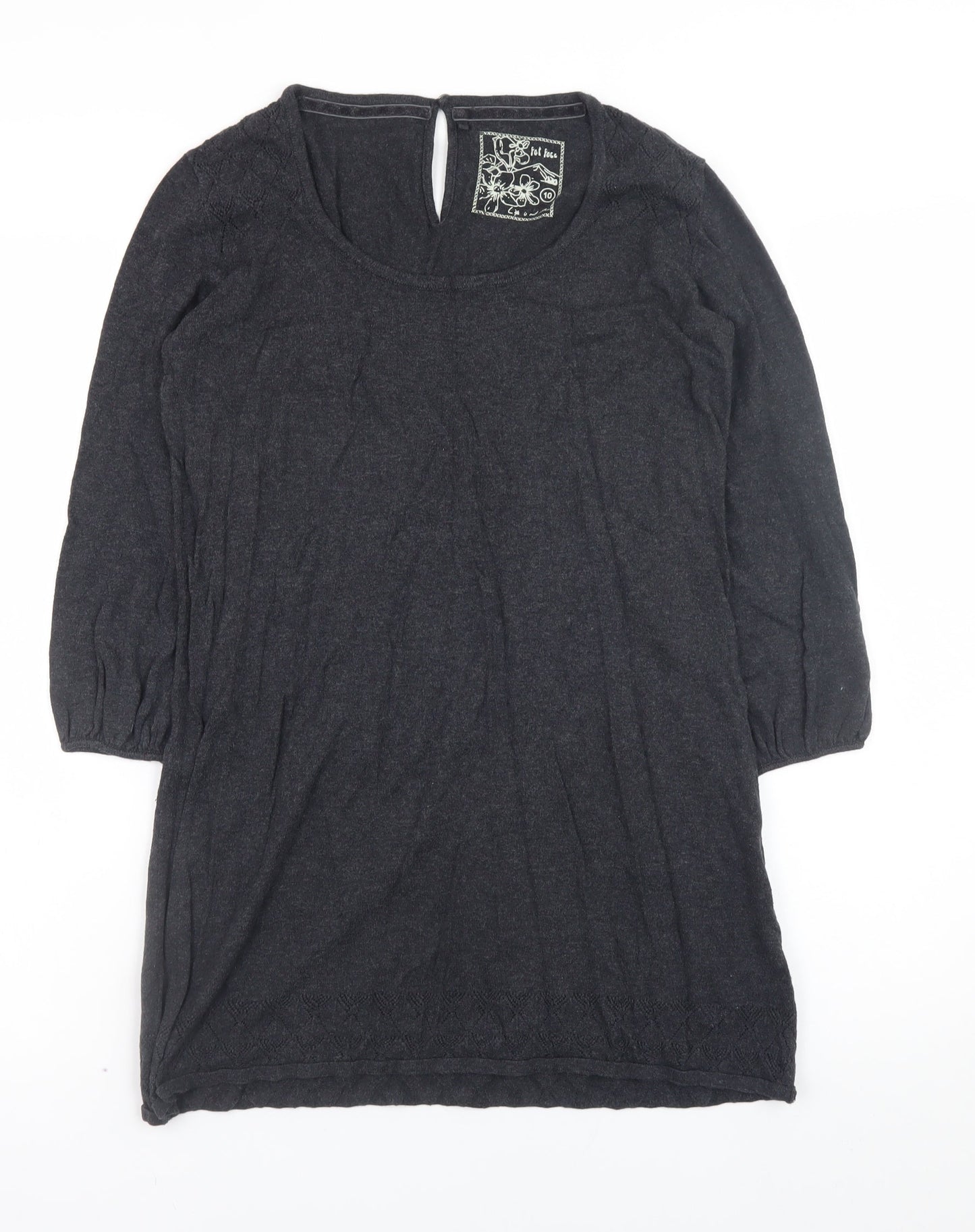 Fat Face Women's Black Cotton 3/4 Sleeve Pullover Jumper Size 10