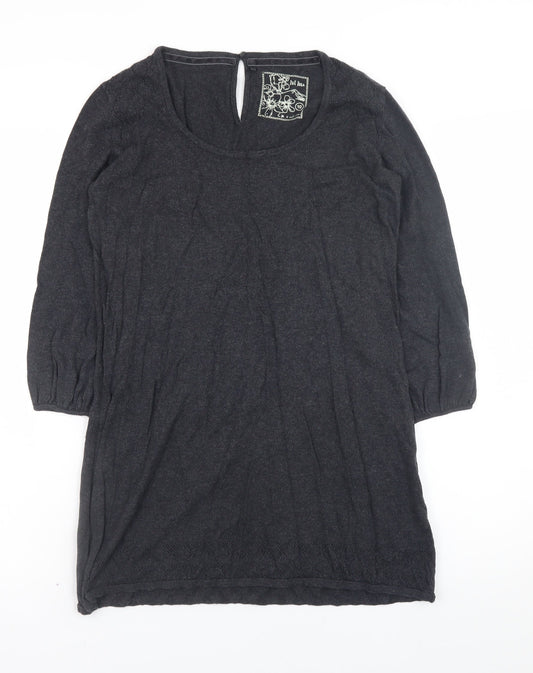 Fat Face Women's Black Cotton 3/4 Sleeve Pullover Jumper Size 10