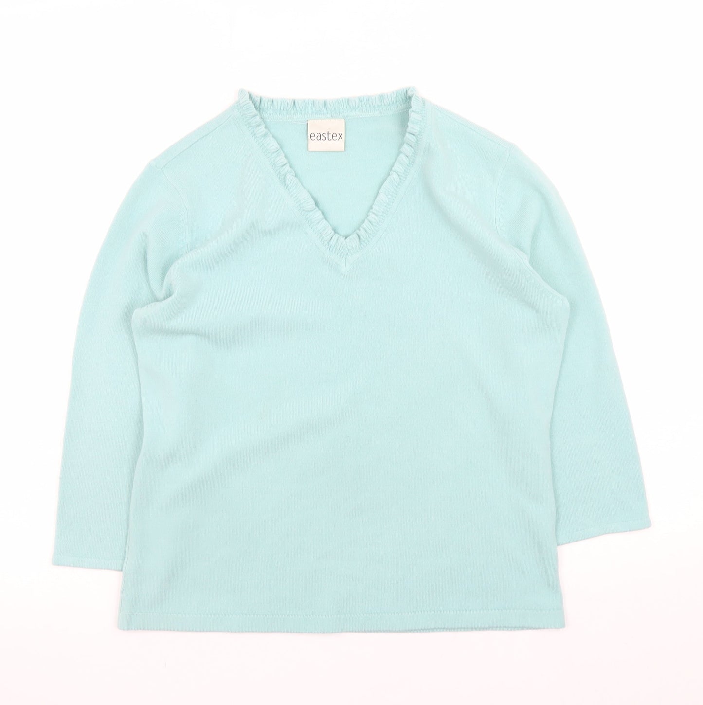 Eastex Women Blue V-Neck 3/4 Sleeve Acrylic Knit Jumper Size 12