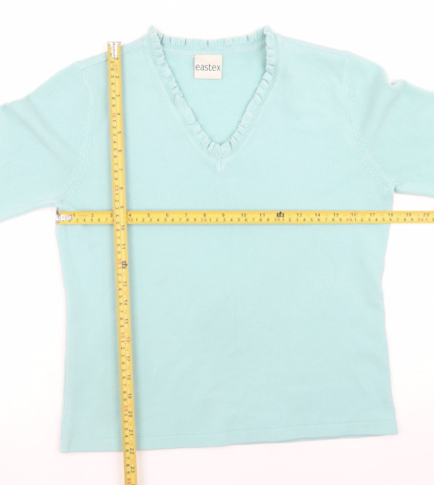 Eastex Women Blue V-Neck 3/4 Sleeve Acrylic Knit Jumper Size 12