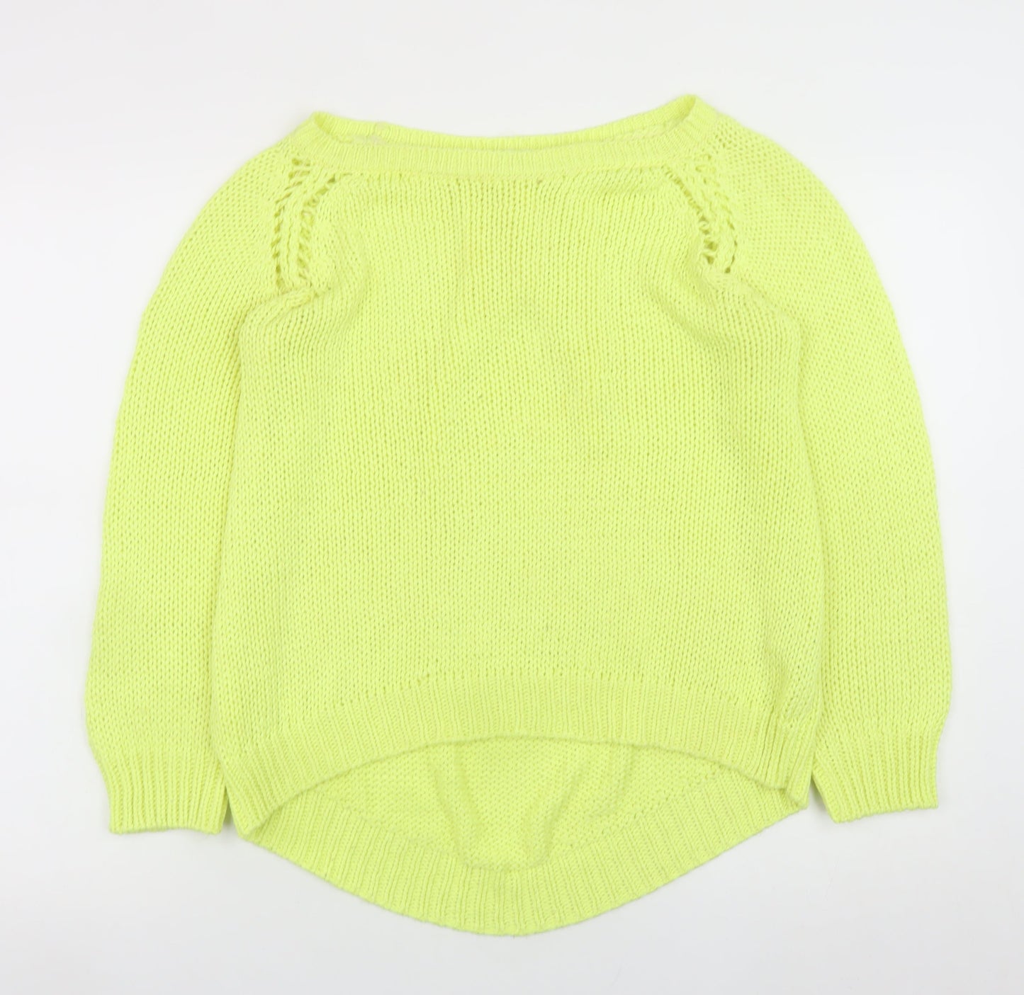 Zara Women’s Yellow Chunky Knit Boat Neck Pullover Jumper Size L