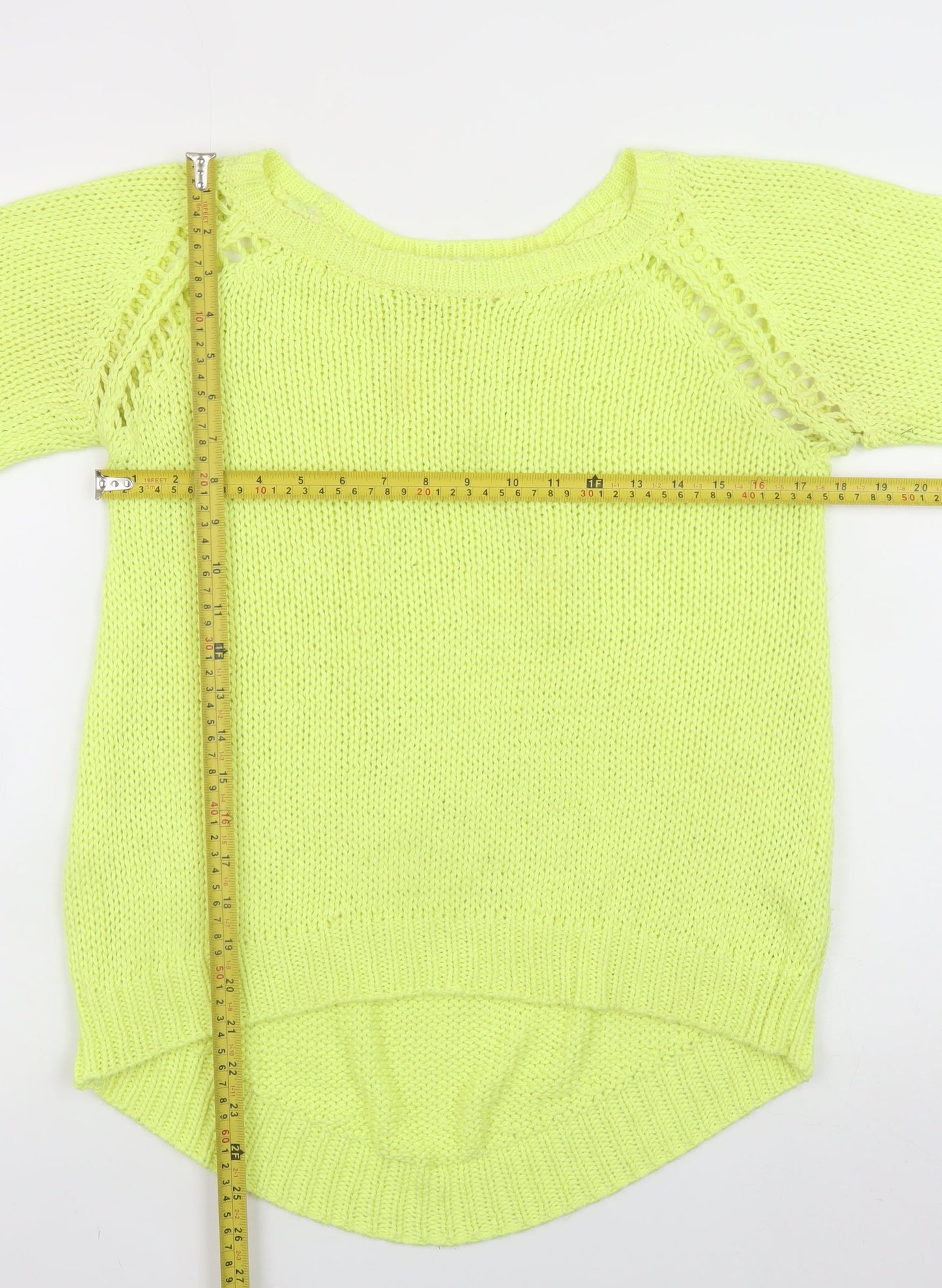 Zara Women’s Yellow Chunky Knit Boat Neck Pullover Jumper Size L