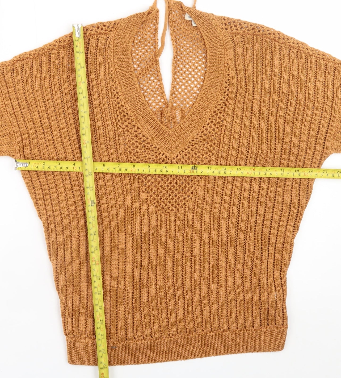 River Island Women’s Brown Open-Knit V-Neck Long Sleeve Jumper Size 10