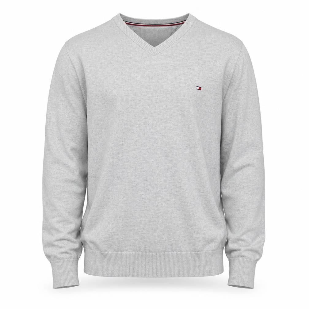 Tommy Hilfiger Men's Grey V-Neck Cotton Jumper Size M