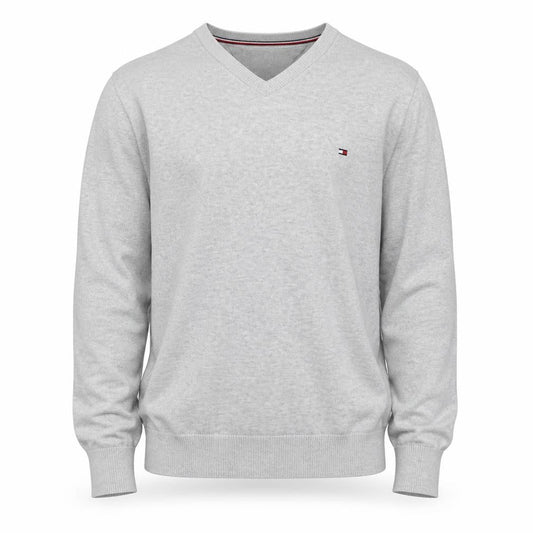 Tommy Hilfiger Men's Grey V-Neck Cotton Jumper Size M