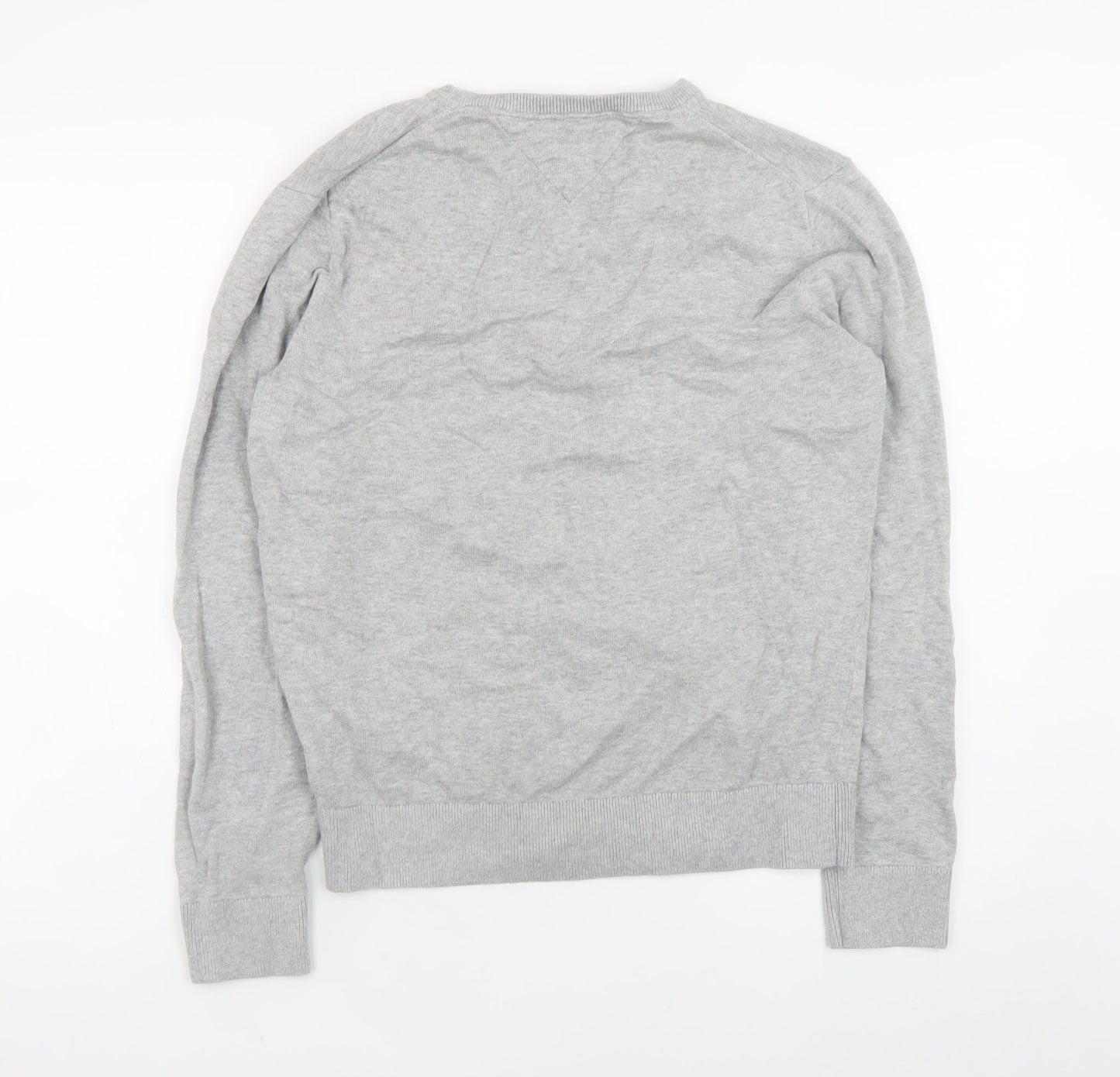Tommy Hilfiger Men's Grey V-Neck Cotton Jumper Size M