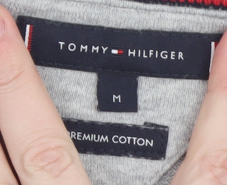 Tommy Hilfiger Men's Grey V-Neck Cotton Jumper Size M