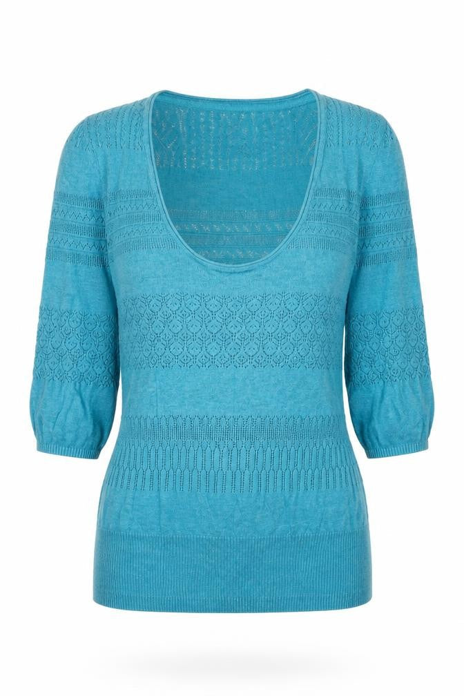 FatFace Womens Blue Cotton Open Knit Short Sleeve Jumper Size 8