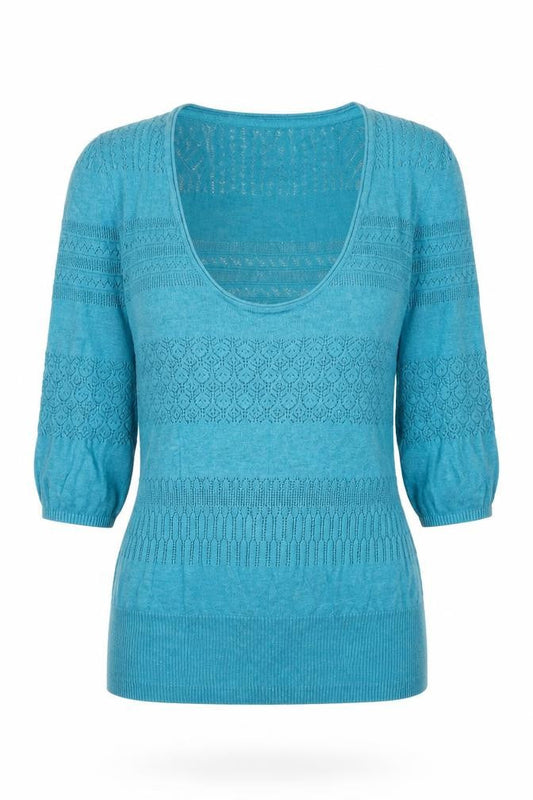 FatFace Womens Blue Cotton Open Knit Short Sleeve Jumper Size 8