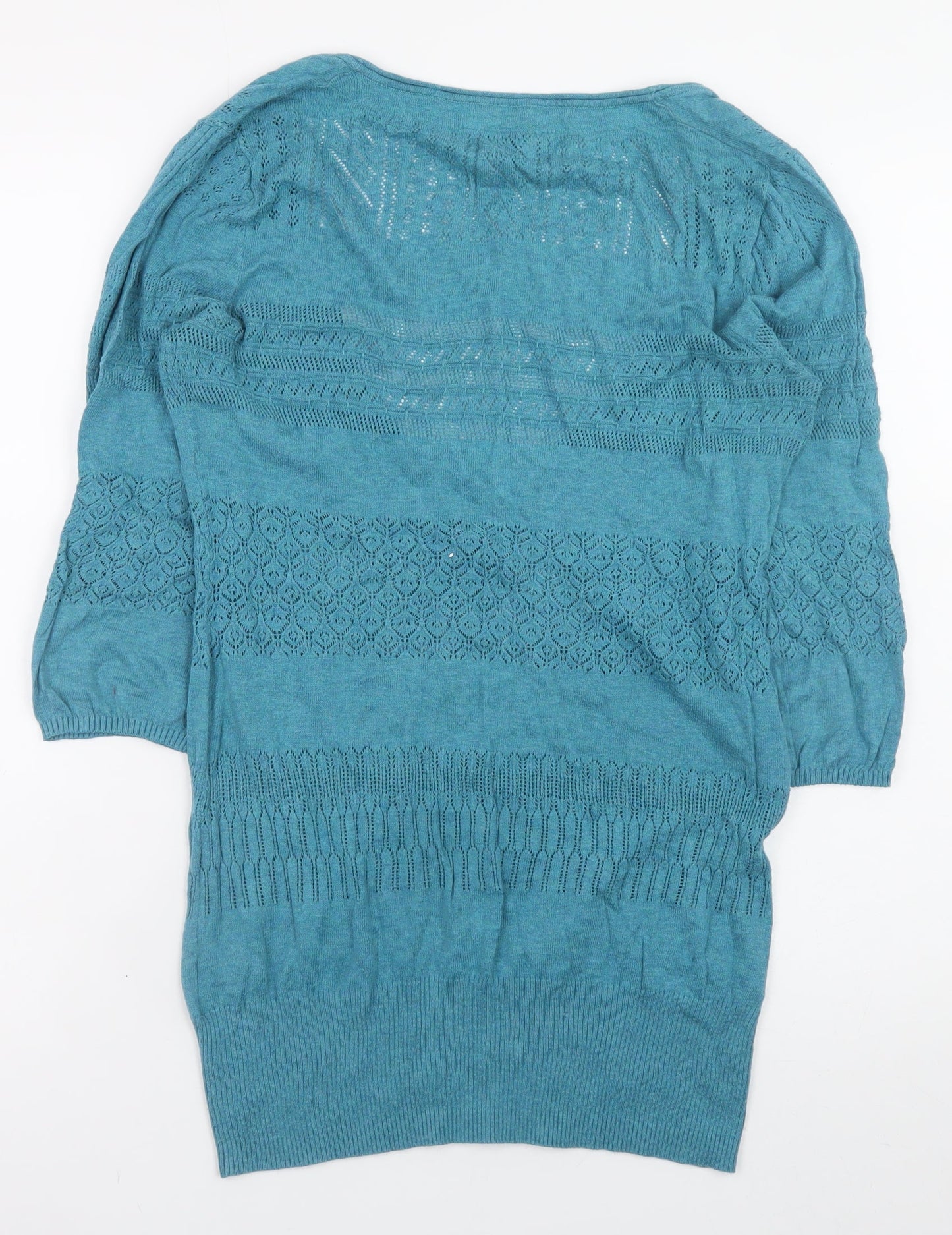 Fat Face Womens Blue Cotton Open Knit Short Sleeve Jumper Size 8