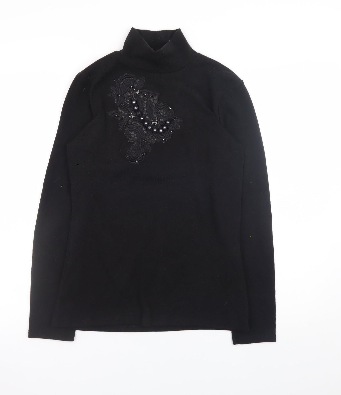 Zara Women Black Mock Neck Beaded Pullover Jumper Size M