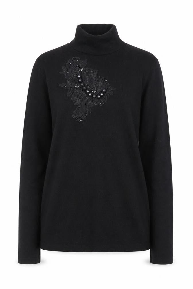 Zara Women Black Mock Neck Beaded Pullover Jumper Size M
