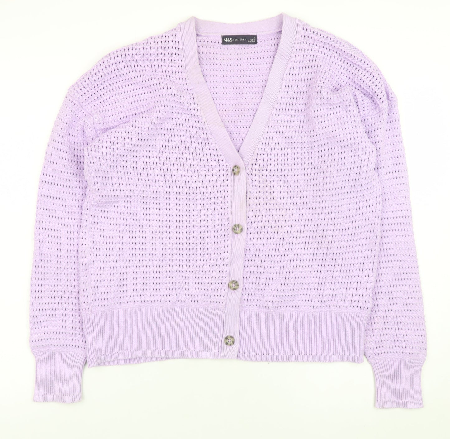 Marks and Spencer Womens Purple Open Knit V-Neck Button Cardigan M