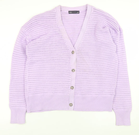 Marks and Spencer Womens Purple Open Knit V-Neck Button Cardigan M