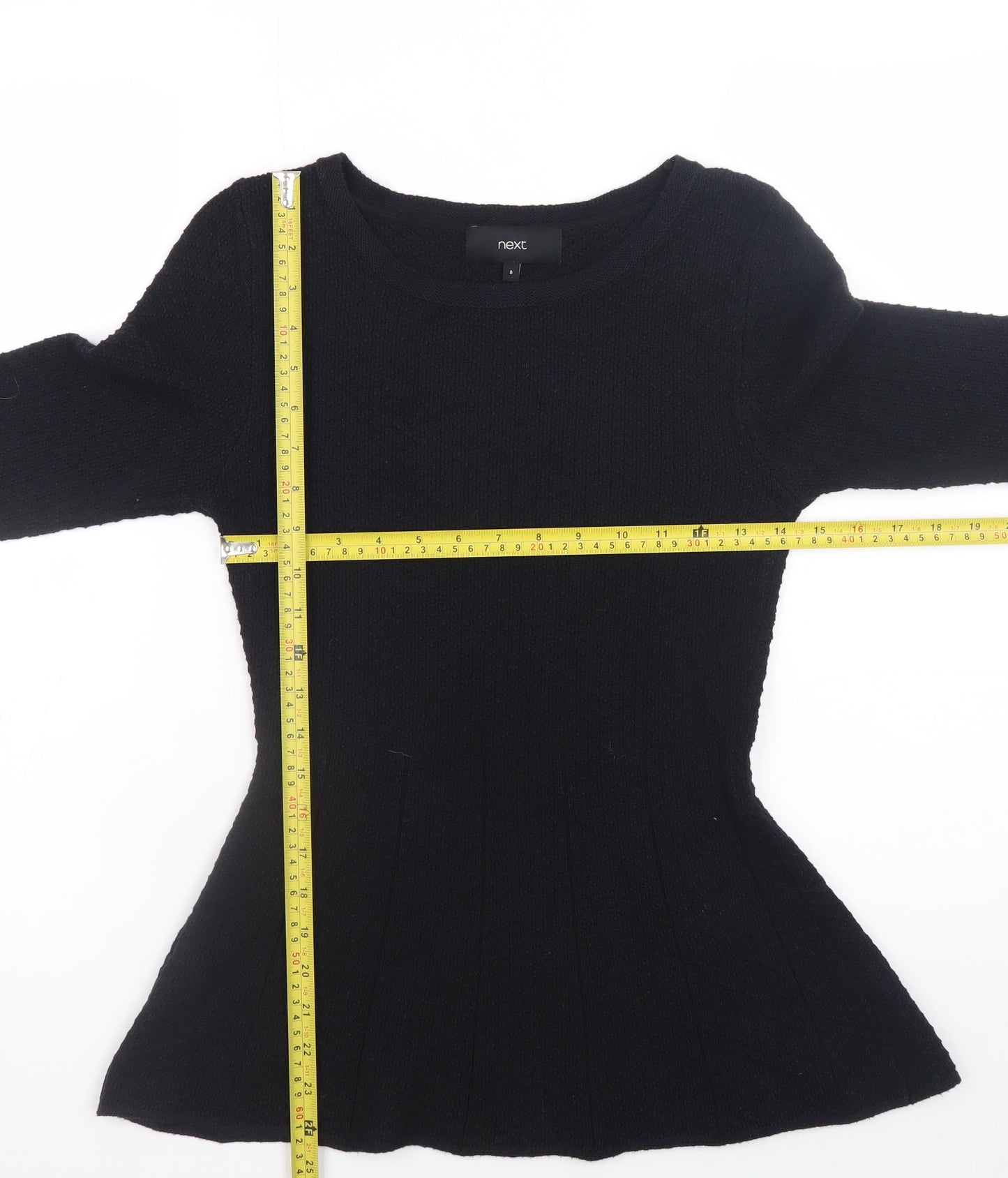 Next Women’s Black Knit Fit & Flare Dress Size 8 Long Sleeve