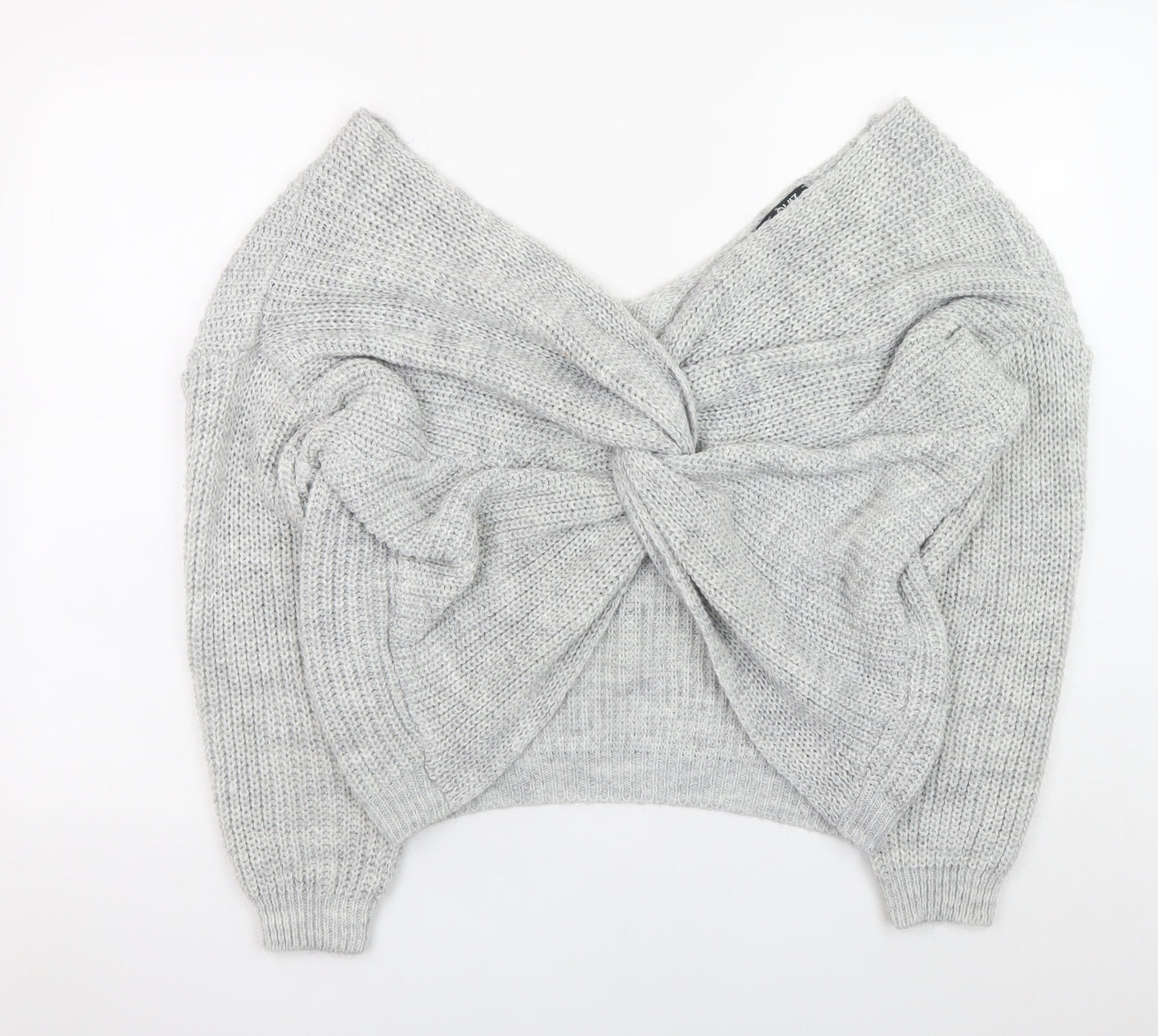 Quiz Women’s Grey Chunky Knit V-Neck Twist Front Jumper Size S