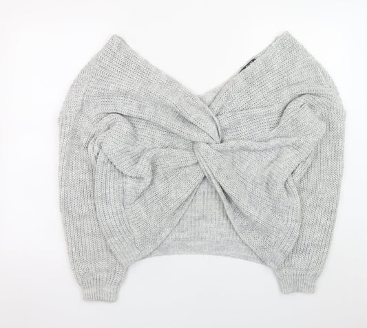 Quiz Women’s Grey Chunky Knit V-Neck Twist Front Jumper Size S
