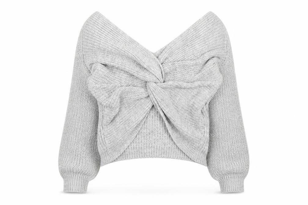 Quiz Women’s Grey Chunky Knit V-Neck Twist Front Jumper Size S