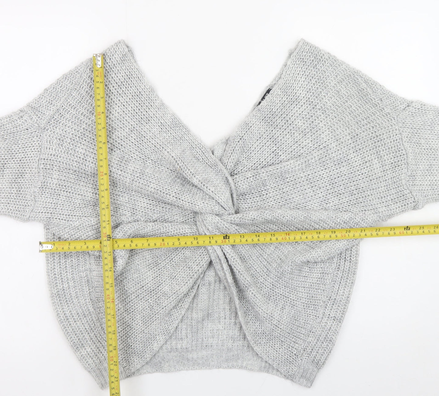Quiz Women’s Grey Chunky Knit V-Neck Twist Front Jumper Size S