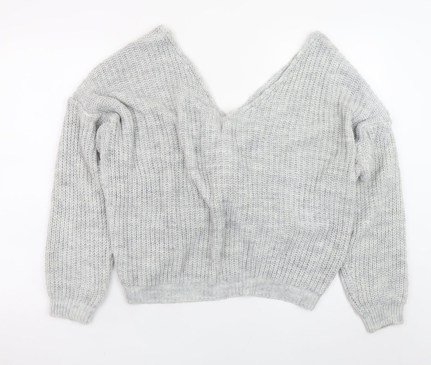 Quiz Women’s Grey Chunky Knit V-Neck Twist Front Jumper Size S