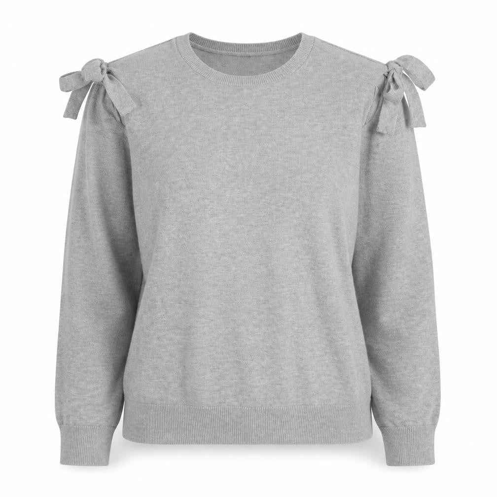 DKNY Women Grey Crew Neck Bow Sleeve Pullover Jumper Size S