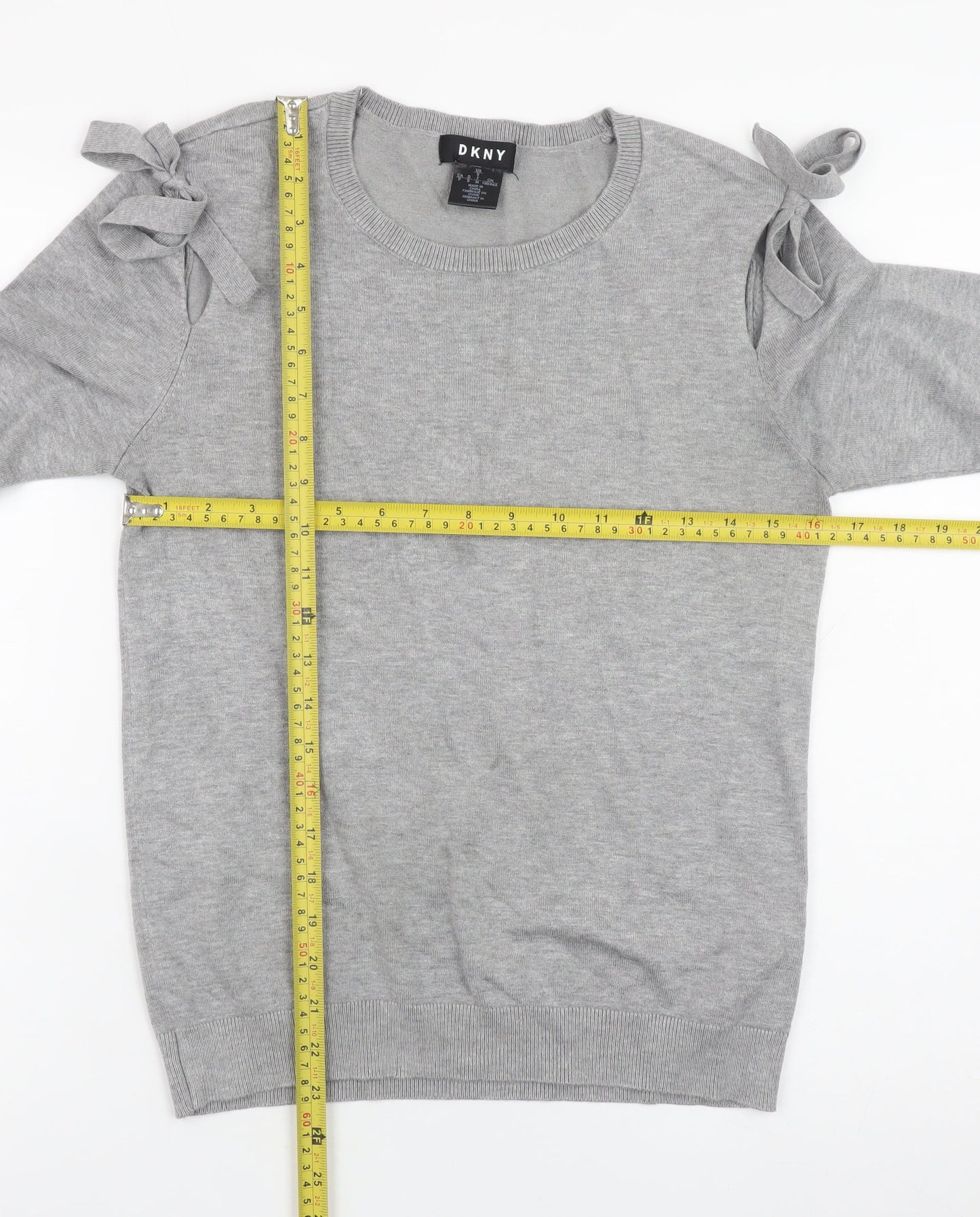 DKNY Women Grey Crew Neck Bow Sleeve Pullover Jumper Size S
