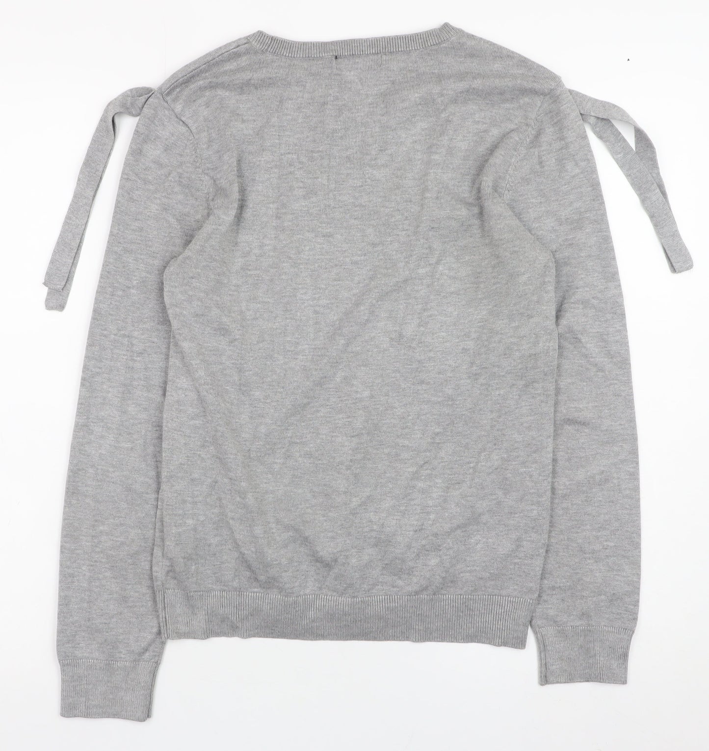 DKNY Women Grey Crew Neck Bow Sleeve Pullover Jumper Size S
