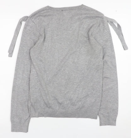 DKNY Women Grey Crew Neck Bow Sleeve Pullover Jumper Size S