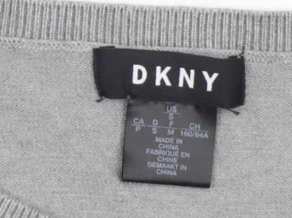 DKNY Women Grey Crew Neck Bow Sleeve Pullover Jumper Size S