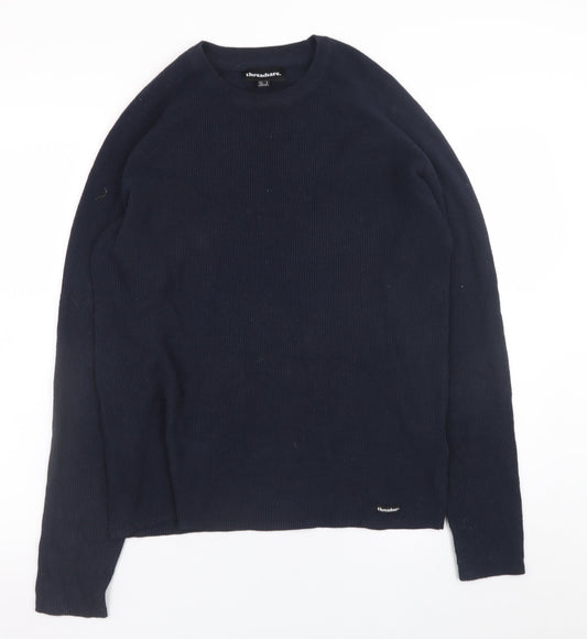 Threadbare Men's Blue Cotton Crew Neck Jumper Size S