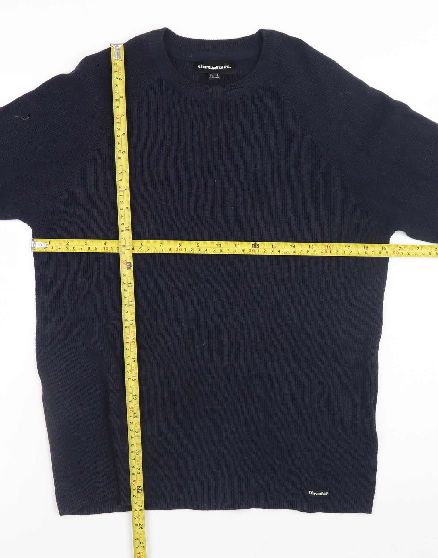 Threadbare Men's Blue Cotton Crew Neck Jumper Size S