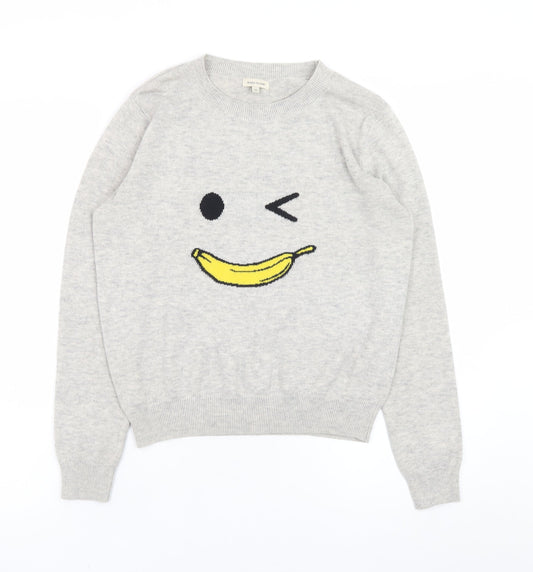 River Island Women’s Grey Funny Banana Pullover Jumper Size 10