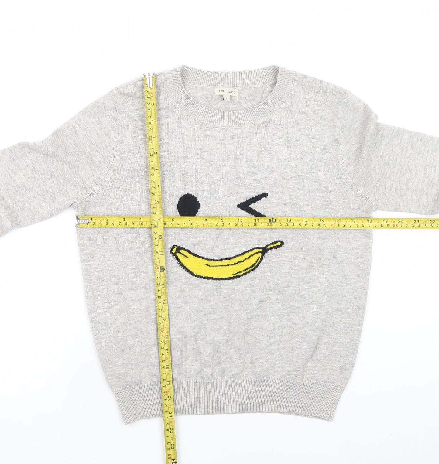 River Island Women’s Grey Funny Banana Pullover Jumper Size 10
